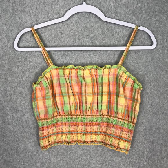 Billabong Crop‎ Top Womens Small Tank Plaid Ruffle Coastal Cottage Beachy Preppy - Picture 1 of 11